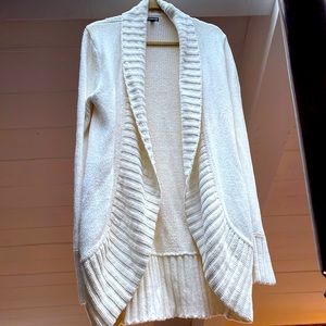 Express Long Knitted Open Cardigan in Ivory. Shawl Collar. Size Medium